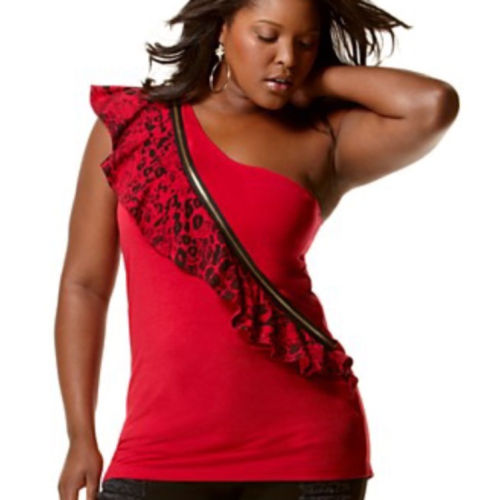 NEW ROCAWEAR Y2K One Shoulder Zip Ruffle Trim color shoulder Blouse Top M
